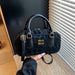 Leopard Bowler Bag With Detachable Crossbody Strap - Black