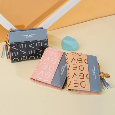 Alphabet Print Zip Wallet Elegant Tassel Card Case - WO2MEN