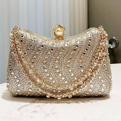 Beaded Rhinestone Chain Handbag with Pearl Clasp Gala - WO2MEN