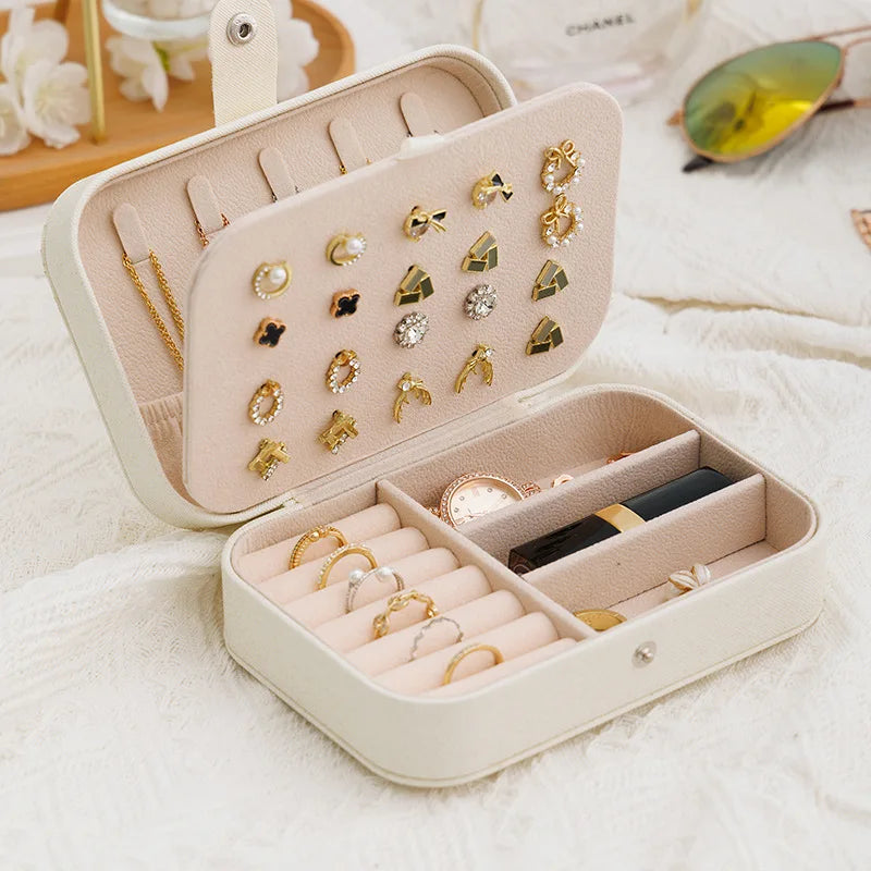 Portable Leather Jewelry Storage Box Travel Organizer