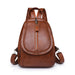Soft Leather Backpack With Braided Flap Zipper Pocket - Brown