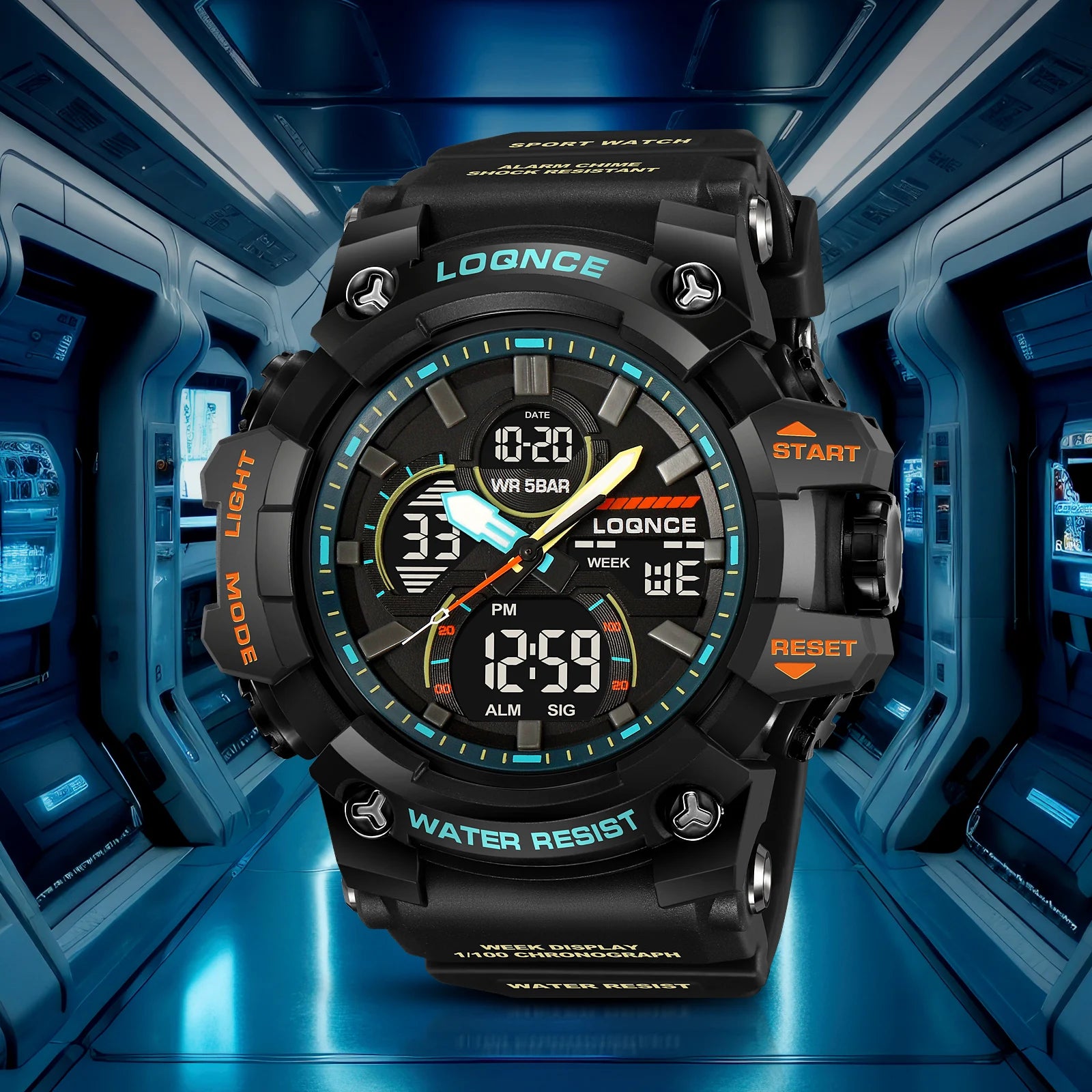 Sport Watch With Analog Digital Display Luminous Dial