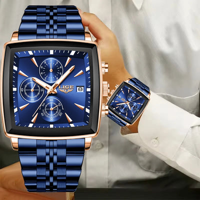Square Chronograph Timepiece With Bold Geometric Dial