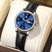 Elegant Classic Leather Strap Quartz Timepiece - Black Blue