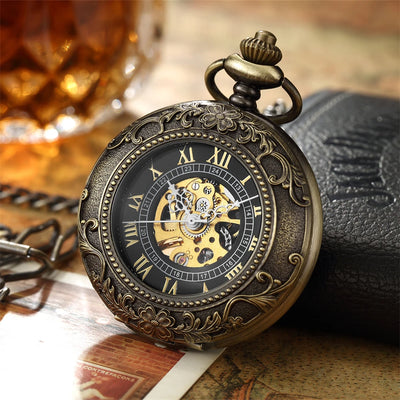 Lux Retro Skeleton Pocket Watch with Chain Exquisite