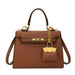 Lockable Satchel With Charm Pouch And Chain Accent Pro - Brown