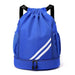 Drawstring Gym Backpack with Side Mesh Pockets - Blue