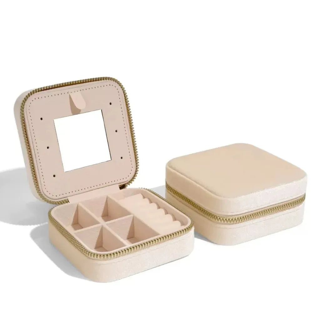 Velvet Double Layer Jewelry Box with Mirror Travel Case