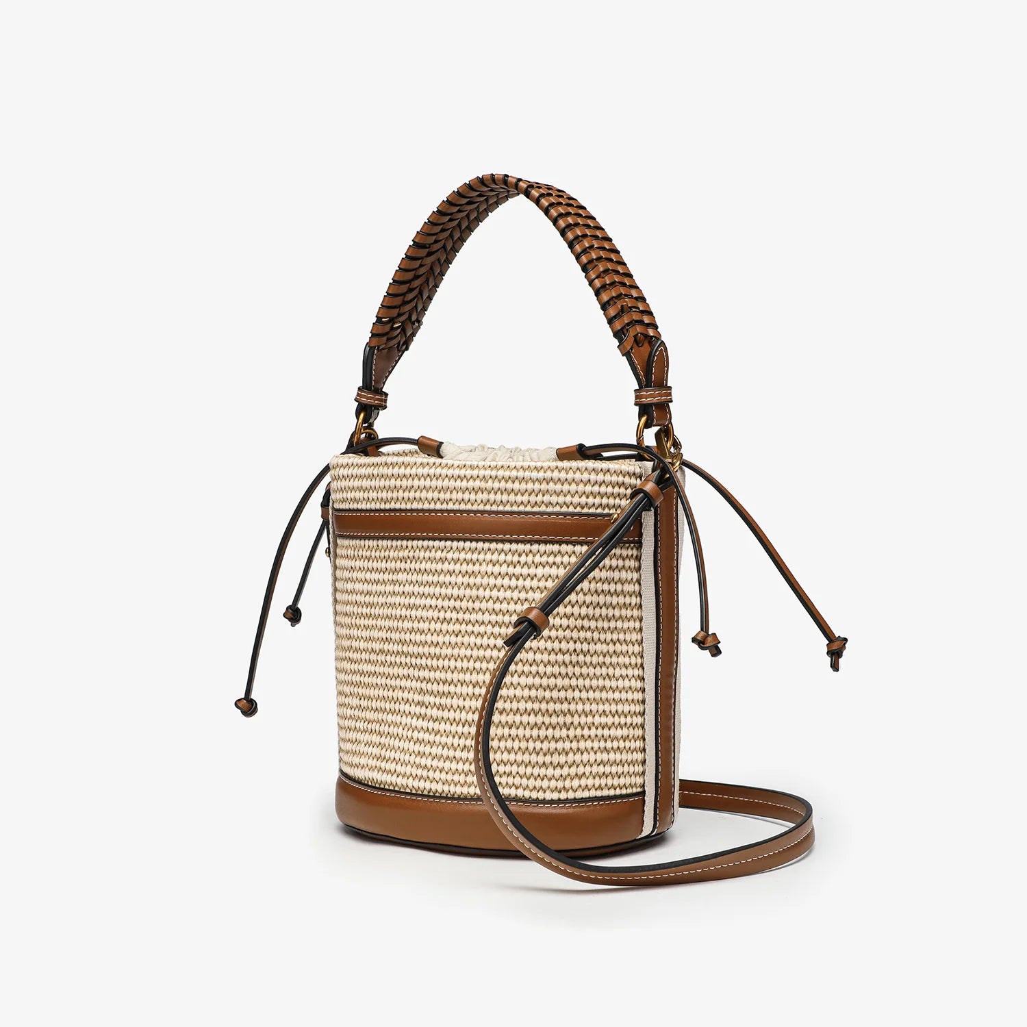 Bucket Bag with Braided Handle And Drawstring