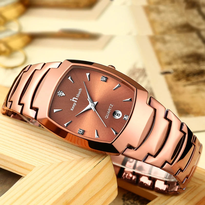 Luxury Quartz Wristwatch for Men Rectangular Dial