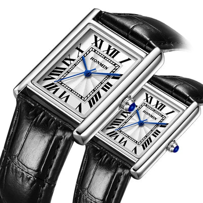 Rectangular Quartz Watch with Leather Strap Timeless