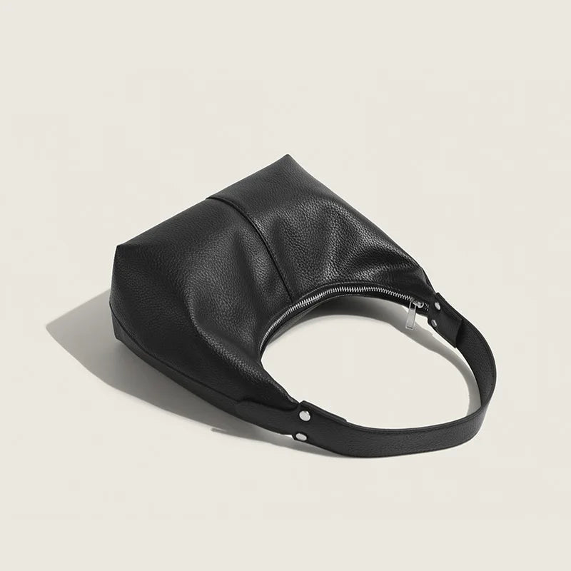 PU Leather Hobo Handbag with Zipper Shoulder Strap