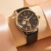 Mechanical Wristwatch Open Heart Leather Strap - Black Gold