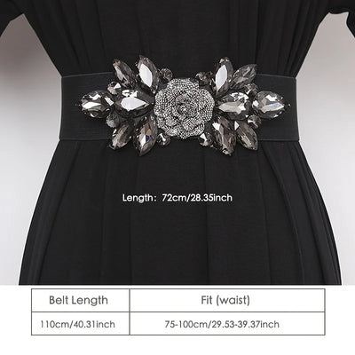 Flower Beaded Elastic Cummerbund Belt Rhinestone Rose