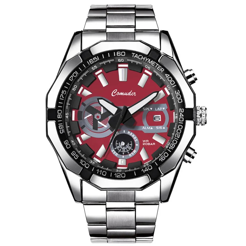 Quartz Wristwatch with Calendar And Luminous Hands - Red