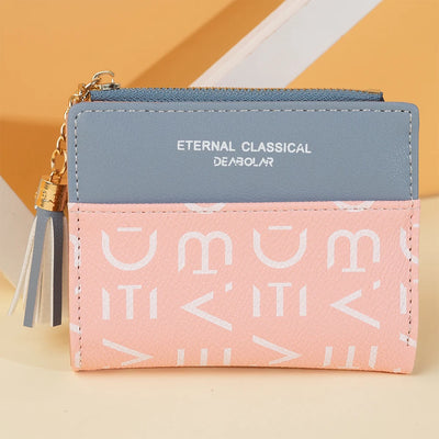 Alphabet Print Zip Wallet Elegant Tassel Card Case - WO2MEN