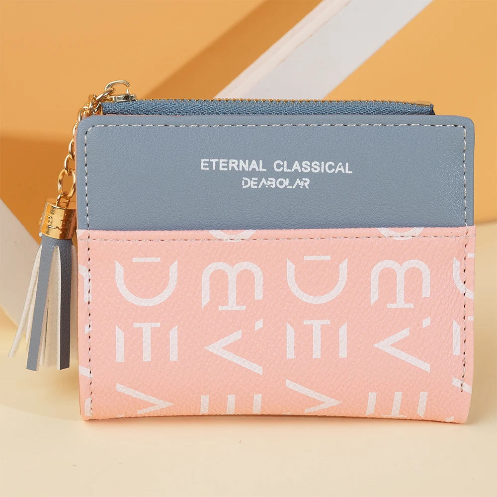 Alphabet Print Zip Wallet Elegant Tassel Card Case - WO2MEN