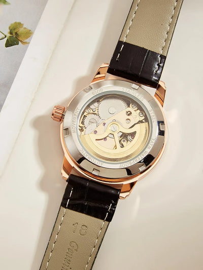 Women Automatic Skeleton Watch with Leather Strap