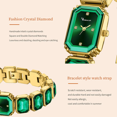 Square Crystal Link Watch with Diamond Accent Bracelet - WO2MEN