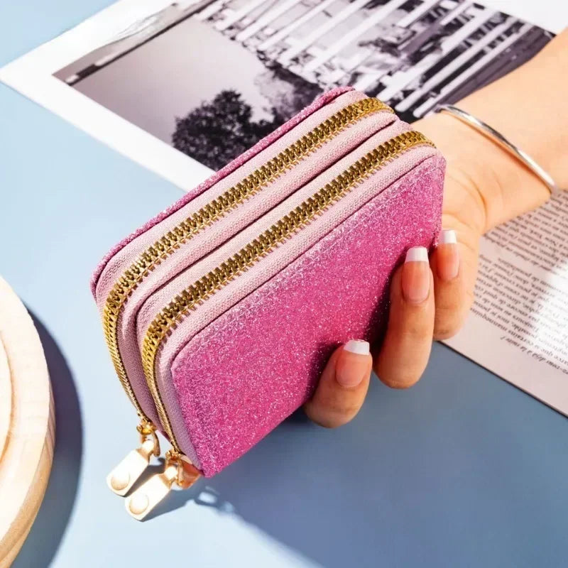 Glitter Sequin Wallet with Double Zip Closure