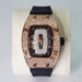 Diamond Tonneau Watch with Crystal Embellished Case - Rose Gold Black