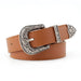 Adjustable Western Belt with Ornate Engraved Buckle - Camel