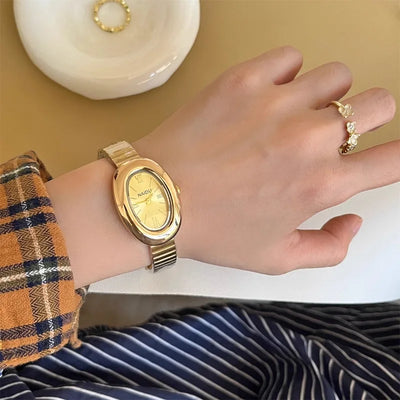 Elegant Oval Quartz Watch for Women with Roman Numerals
