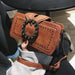 Timeless Rhinestone Ring Buckle Satchel with Studs - Brown
