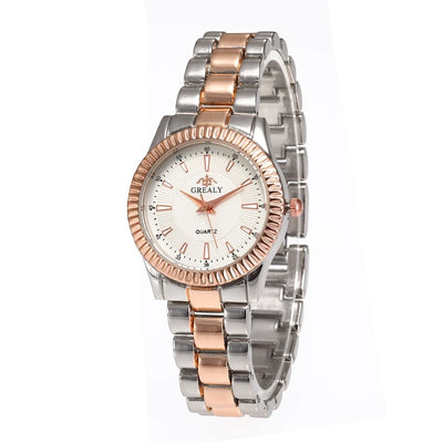 Classic Round Quartz Wristwatch Fluted Bezel Design