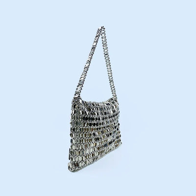Sequin Disc Mesh Handwoven Shoulder Bag With Chain