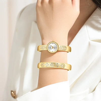 Watch Set Crystal Studded Bracelet Duo Dainty Shine - WO2MEN