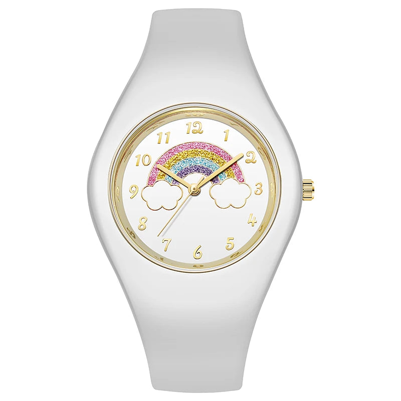 Quartz Movement Watch Minimalist Round Dial for Daily - Rainbow