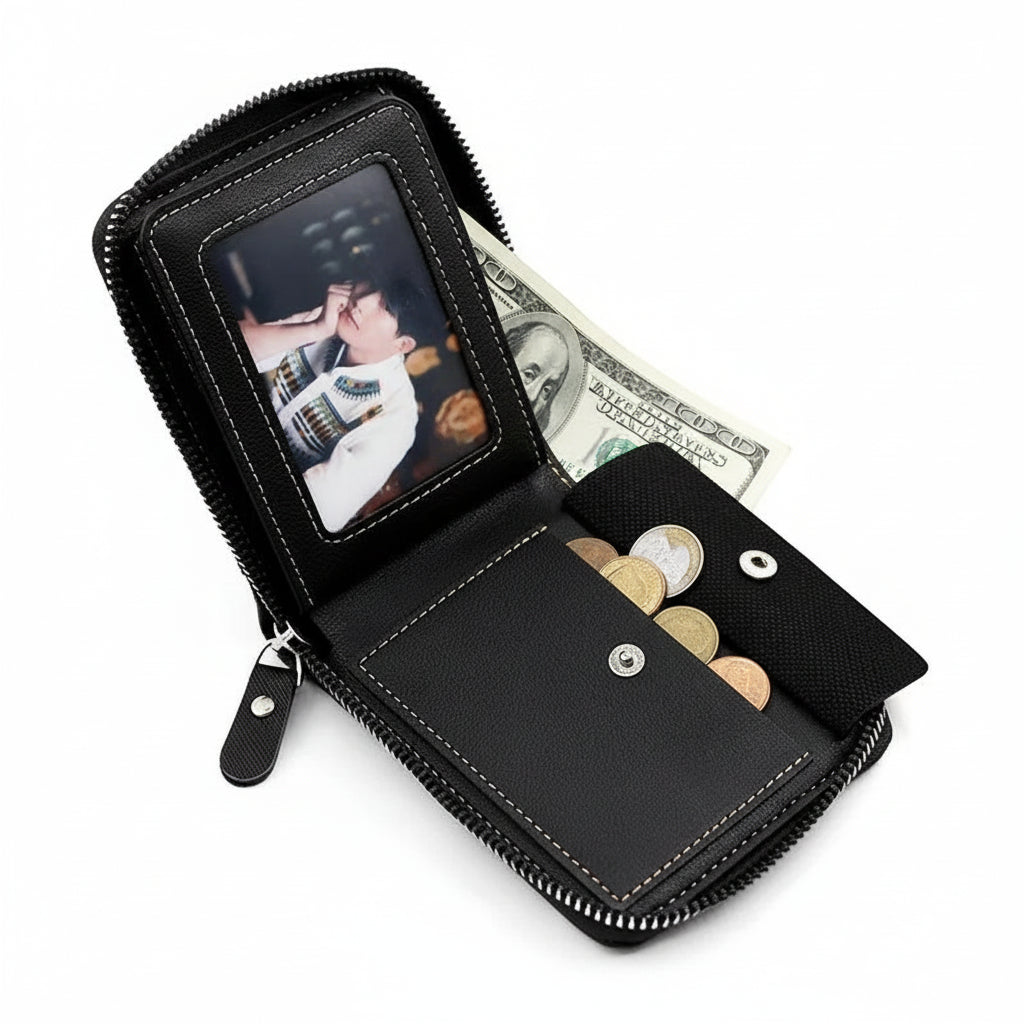 Wallet in Korean Style with Zipper and Coin Pocket - WO2MEN