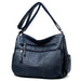 Genuine Leather Shoulder Bag Crossbody with Zip Pockets - Dark Blue