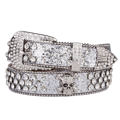 Rhinestone Skull Belt Western Cowgirl with Buckle