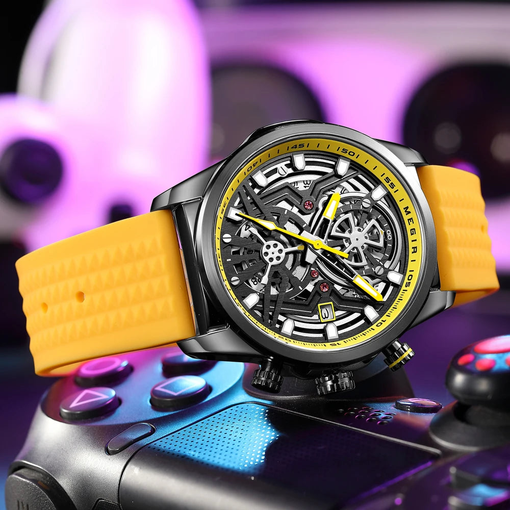 Sport Chronograph Skeleton Watch Open Heart Dial