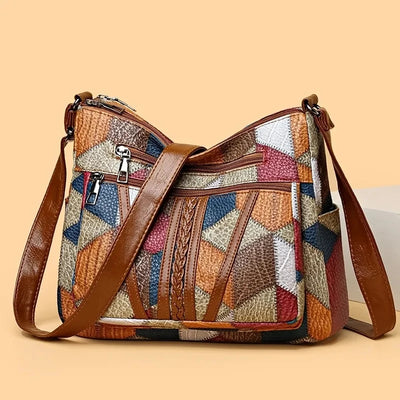 Geometric Patchwork Crossbody Bag For Everyday Elegance