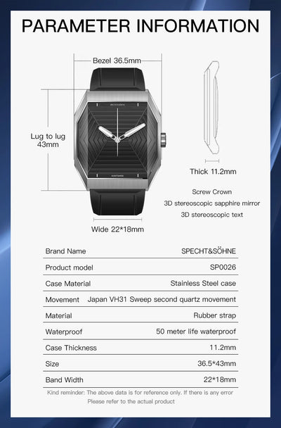 Octagonal Stainless Steel Wristwatch with Sapphire Dial