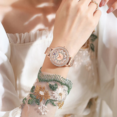 Crystal Halo Dial Dress Watch With Sparkling Bezel