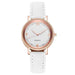 Women Leather Band Quartz Watch with Crystal Markers - White