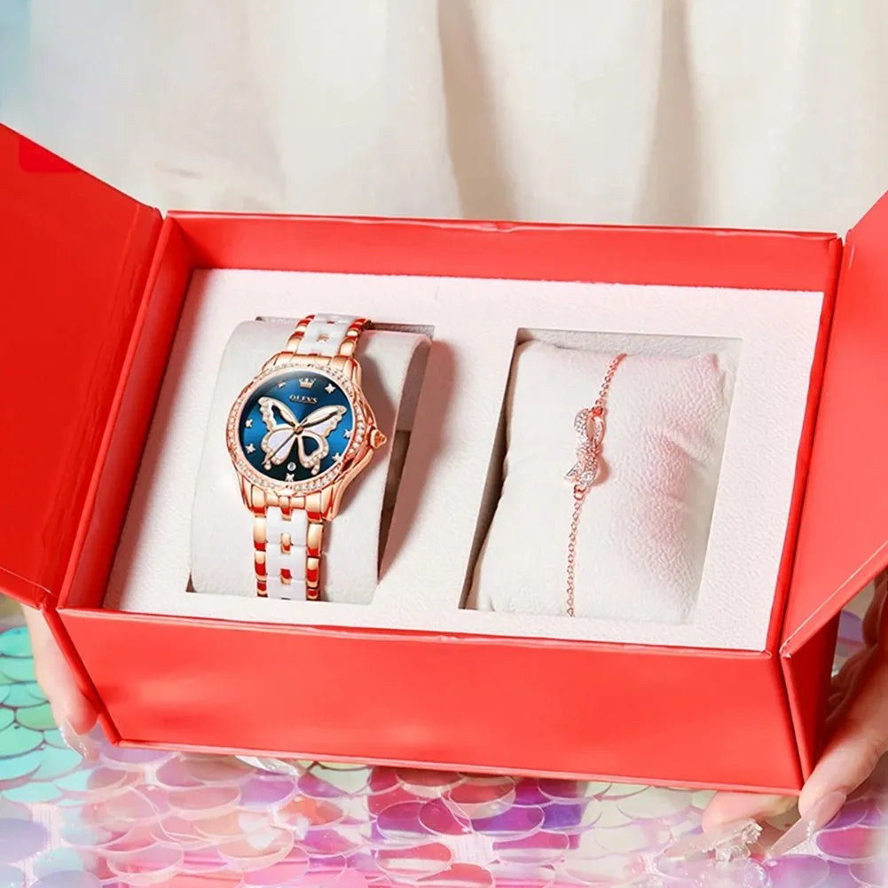 Watch Butterfly Dial Crystal Bezel and Luminous Hands - WO2MEN