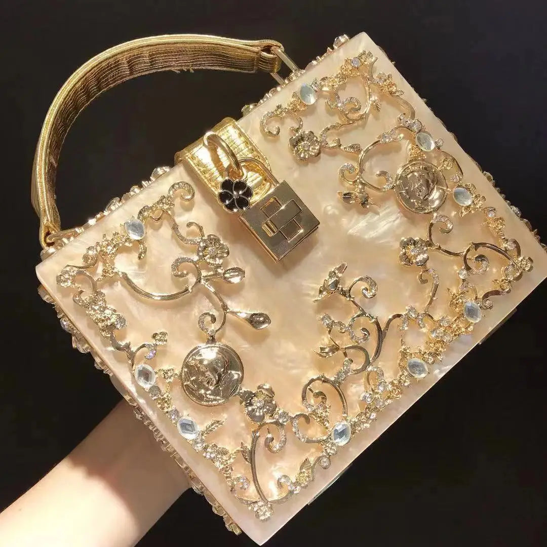 Crystal Floral Lattice Evening Bag With Embellishments