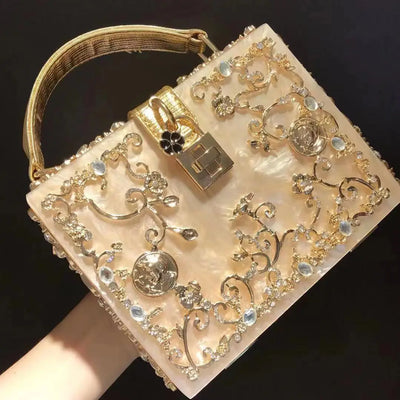 Crystal Floral Lattice Evening Bag With Embellishments