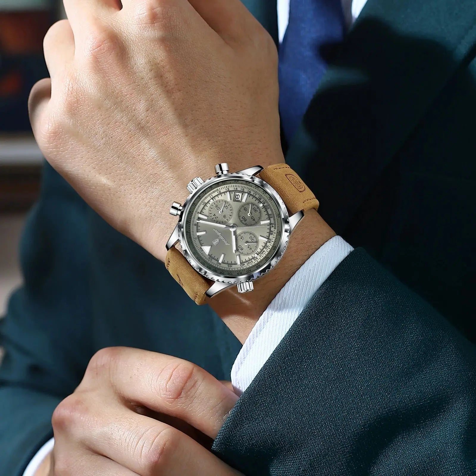 Chronograph Watch with Leather Strap Calendar Premium - WO2MEN