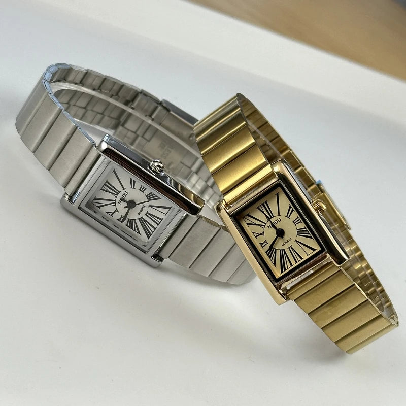 Rectangular Quartz Watch With Roman Numeral Dial