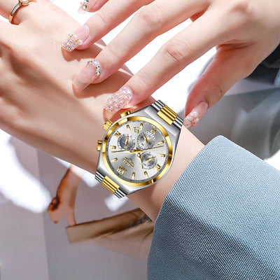 Analog Quartz Wristwatch with Subdials Moonphase