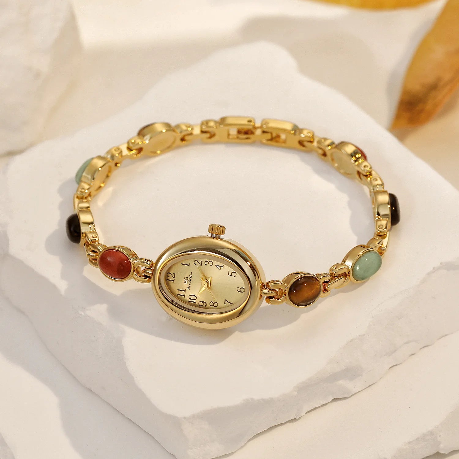 Elegant Ladies Watch Bracelet with Multicolor Beads