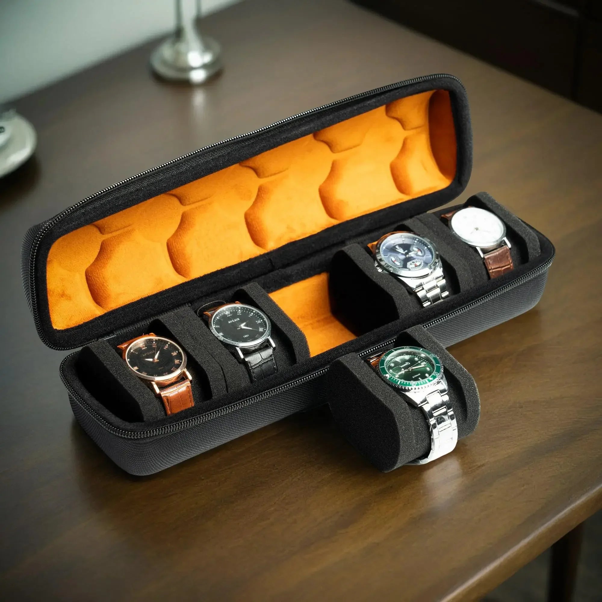 Watch Travel Case with Cushioned Slots And Form Fitting Pillow