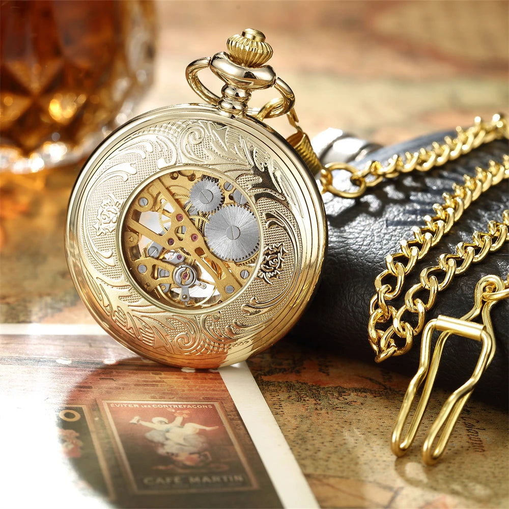 Lux Retro Skeleton Pocket Watch with Chain Exquisite