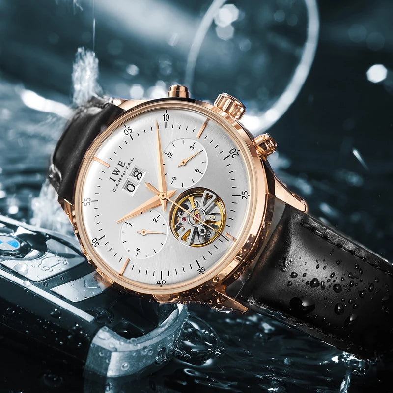 Open Heart Tourbillon Watch with Leather Strap